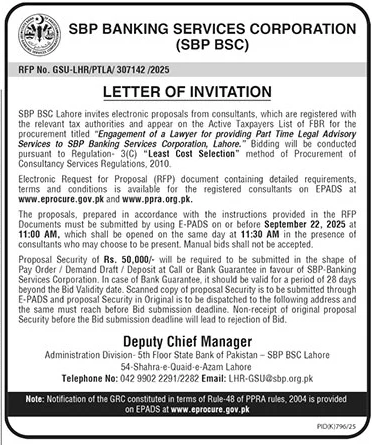 SBP Banking Services Corporation Tender Notice